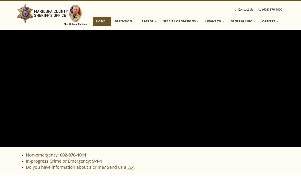Maricopa County Sheriff's Office home page with official custody lookup links