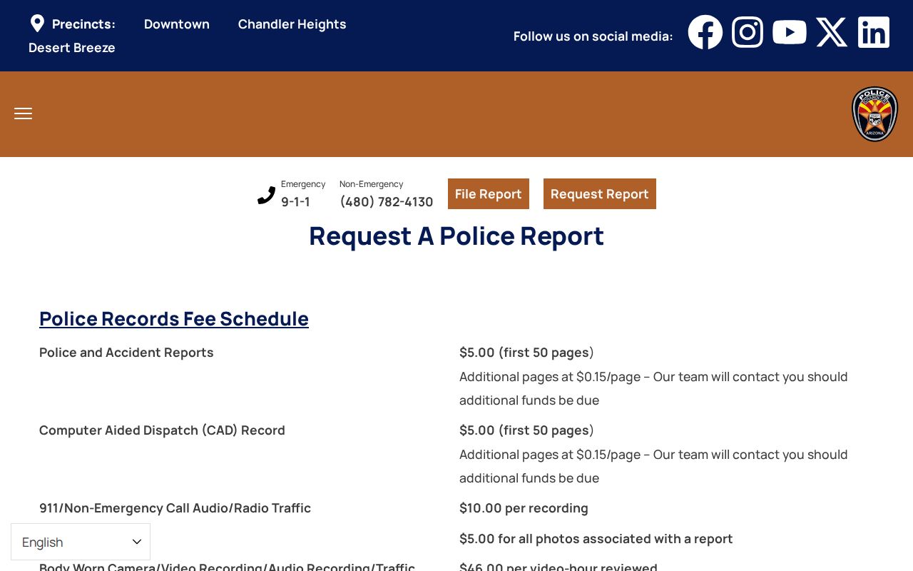 Chandler Police records request page