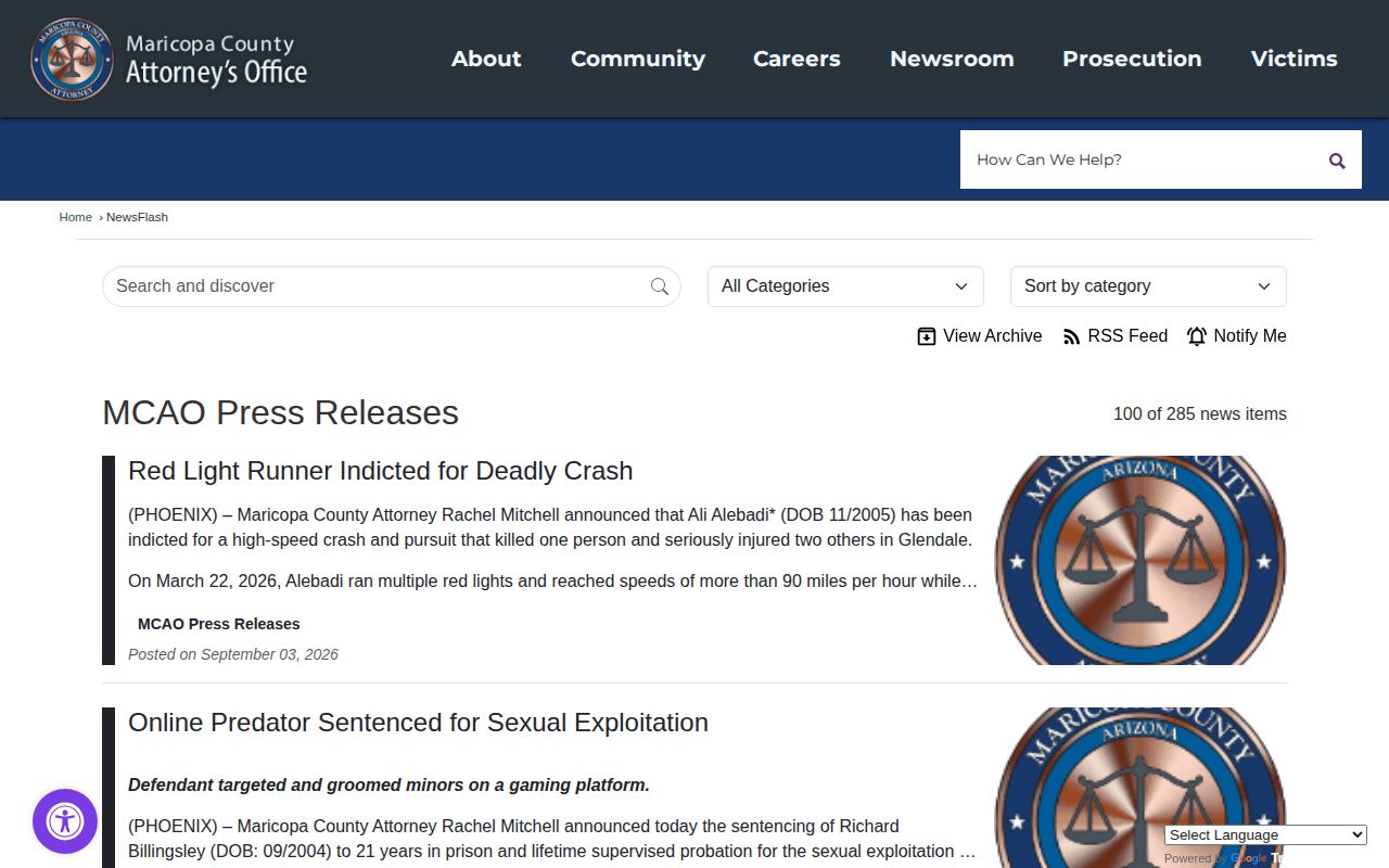 Maricopa County Attorney official press releases page