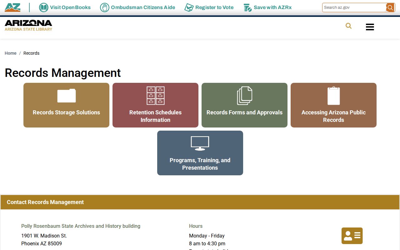 Arizona State Library records management page
