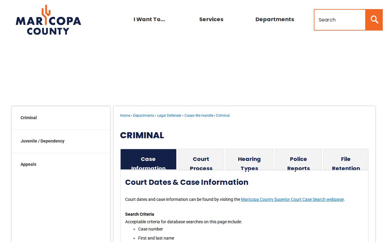 Maricopa County criminal resources page for court and custody follow-up